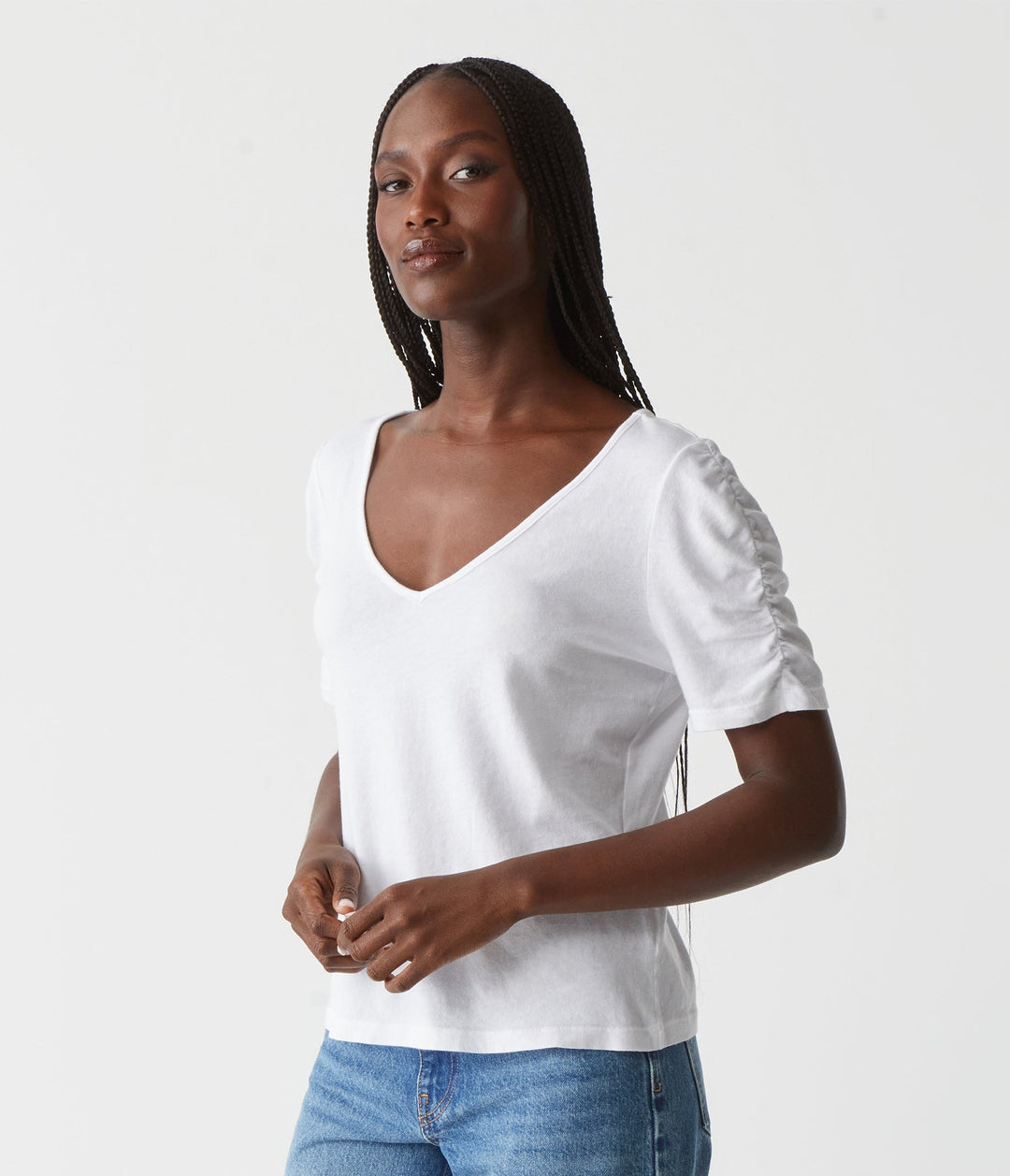 Josie Ruched V Neck Tee