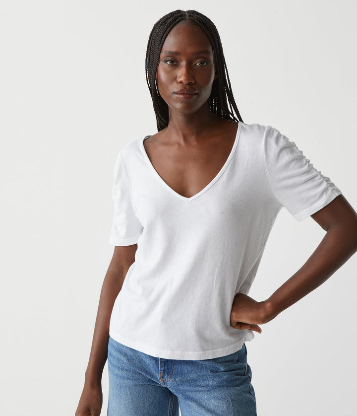 Josie Ruched V Neck Tee