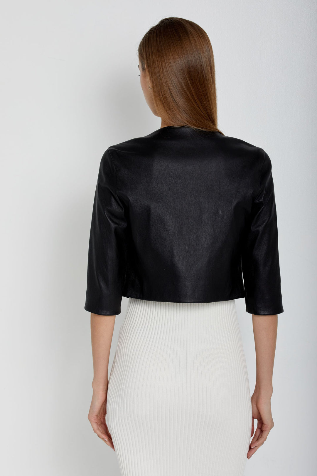 Cropped Leather Cardigan - Black
