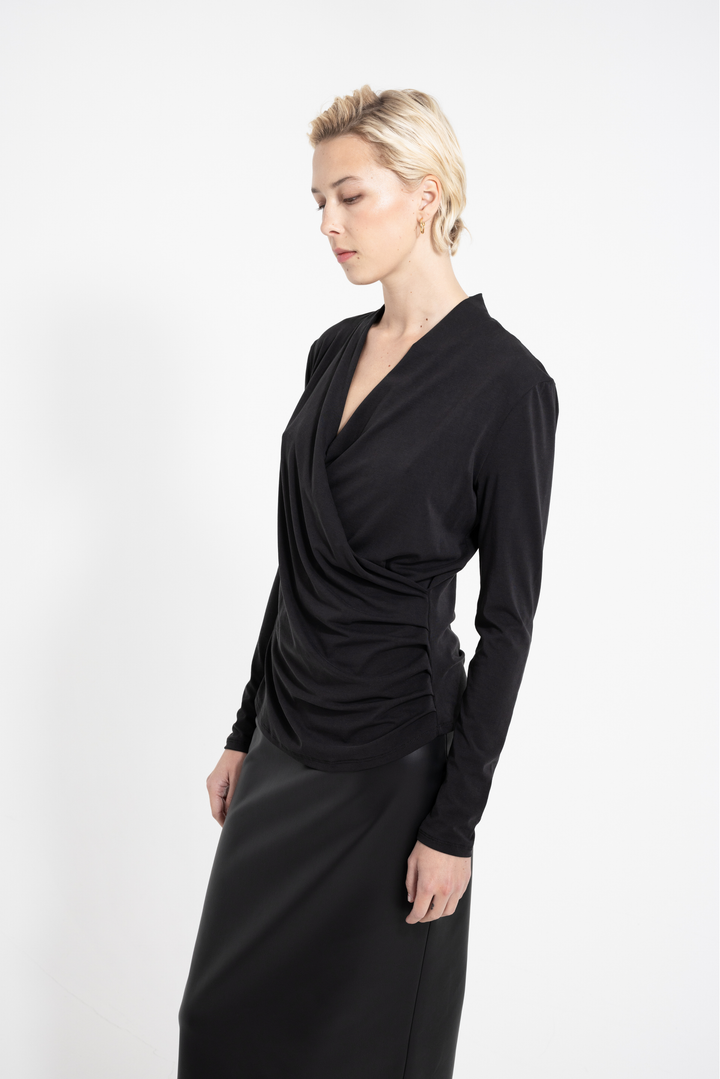 Bella Wrap Top - Black