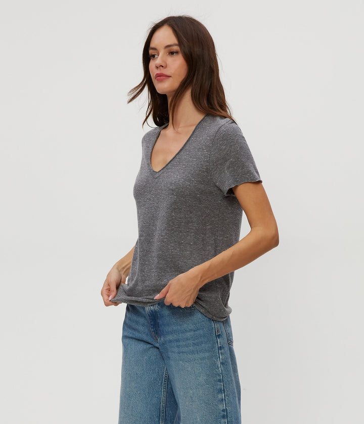 Vera V Neck Tee - Charcoal