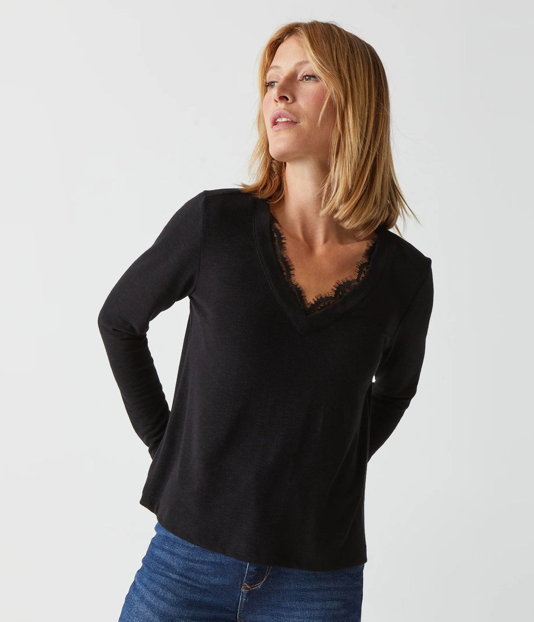 Bebe Relaxed V-Neck with Lace