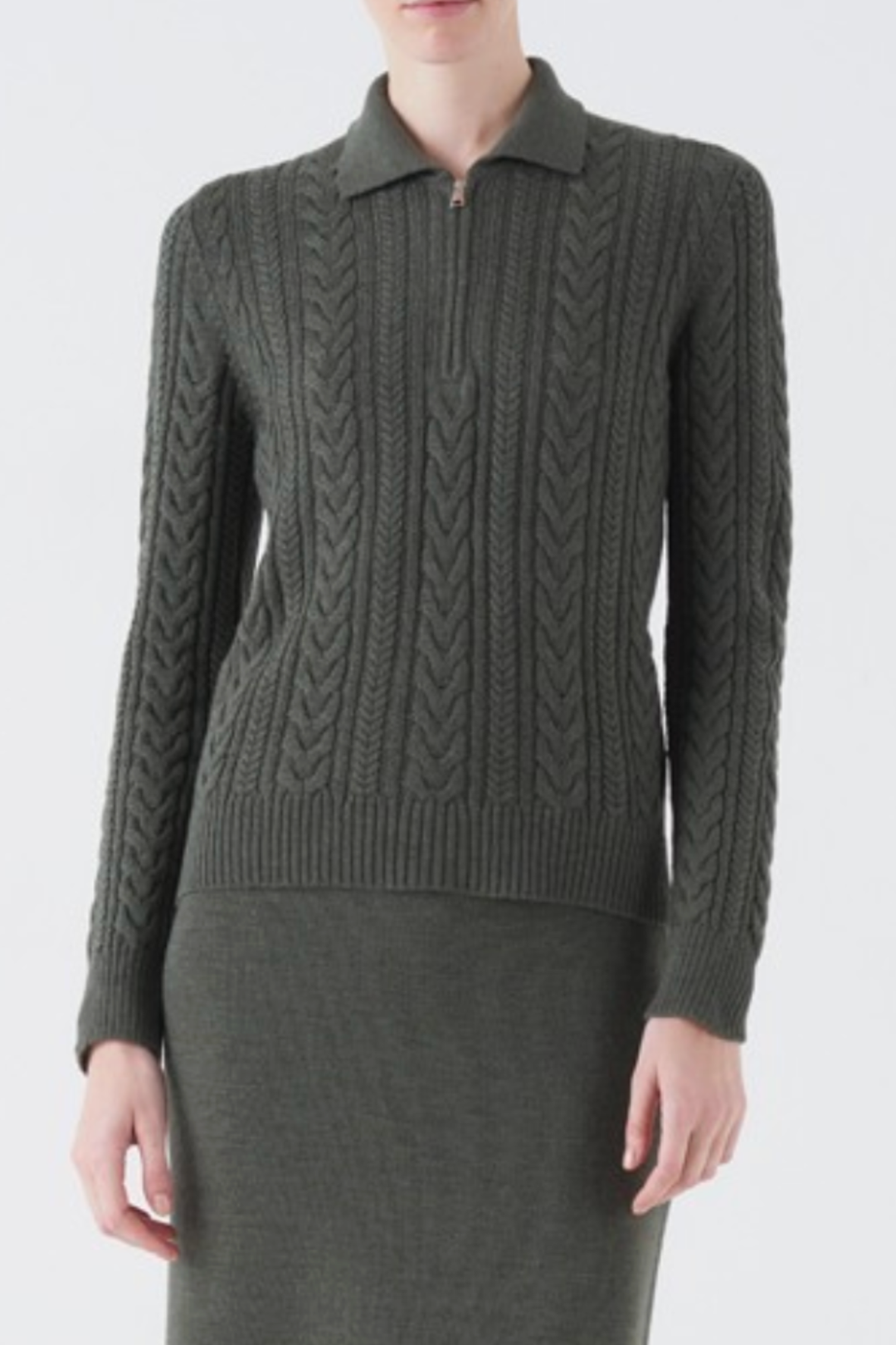 Cable Zip Neck Sweater - Borneo