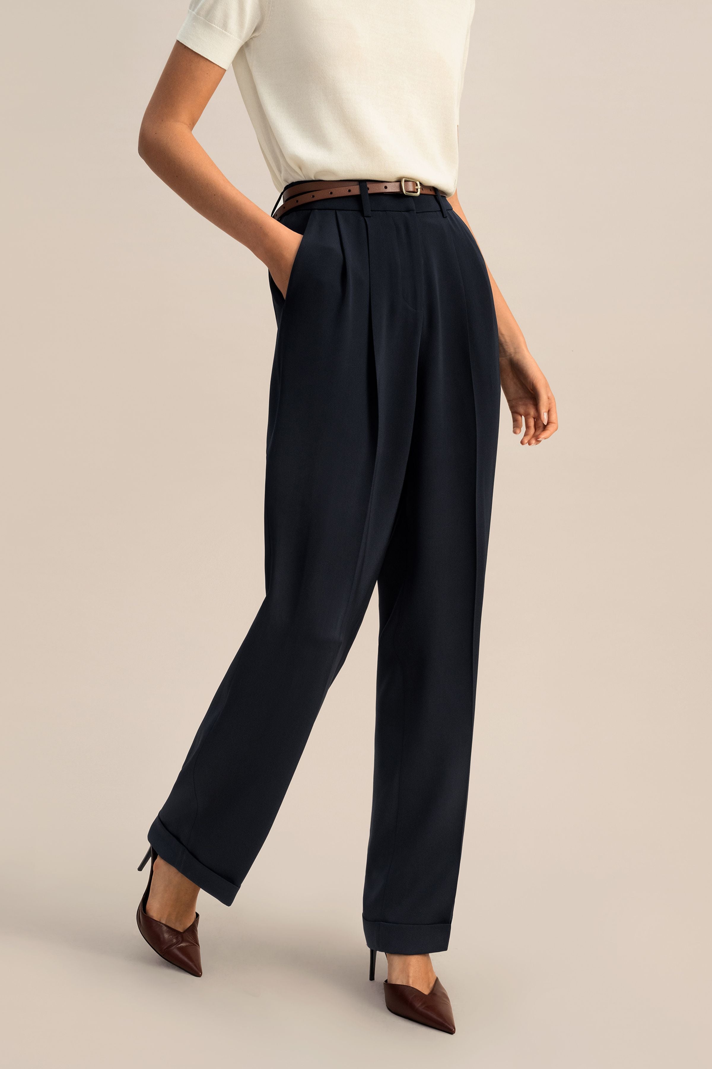 【2plan】Summer double pleated wide slacks Double Pleated Pants | Ann Taylor