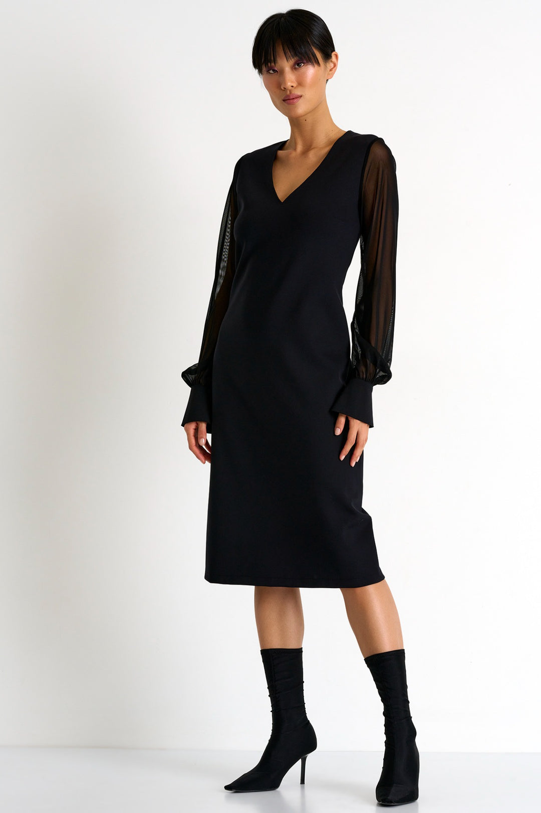 V Neck Scuba Dress with Sheer LIANA NYC V Neck Scuba Dress with Sheer LIANA NYC