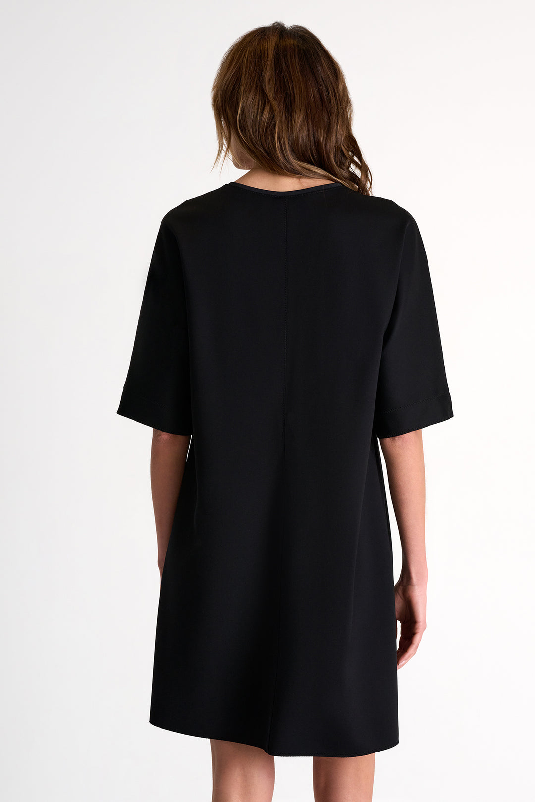 Short Sleeve V-Neck Dress - Black