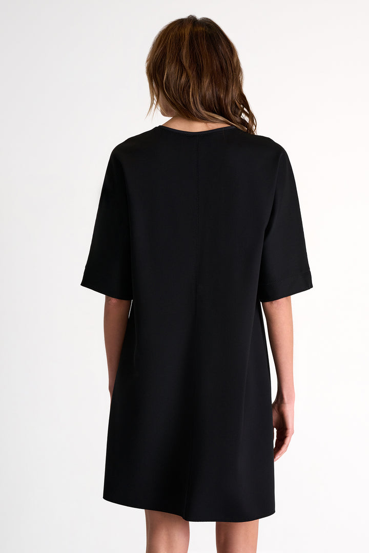 Short Sleeve V-Neck Dress - Black