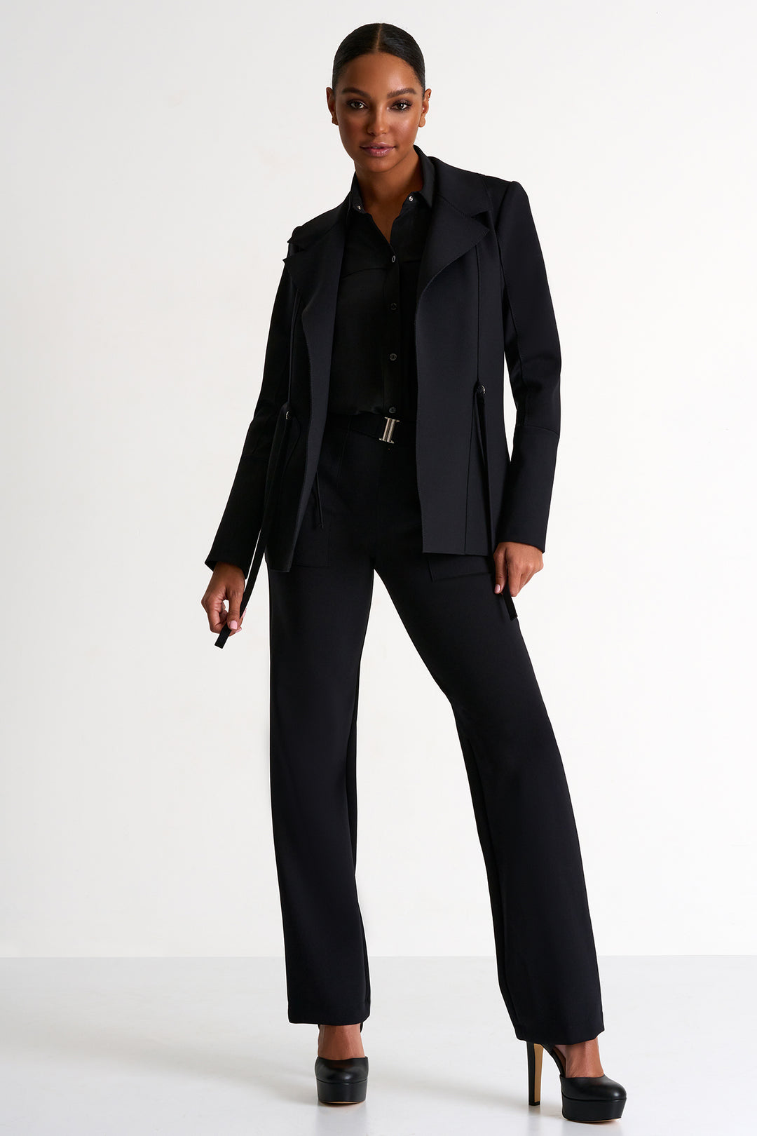 Tie Waist Structured Blazer - Black