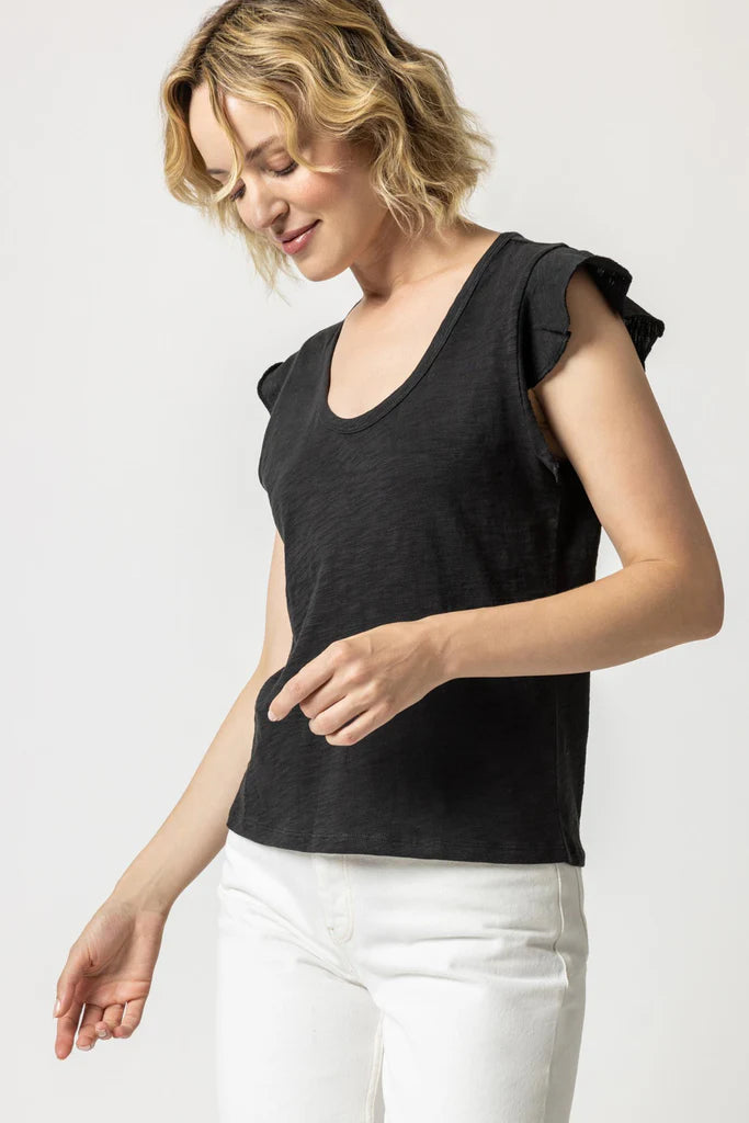 Scoop Neck Flutter Sleeve