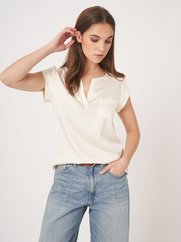 Sleeveless Silk Pocket Blouse