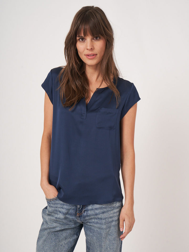 Sleeveless Silk Pocket Blouse