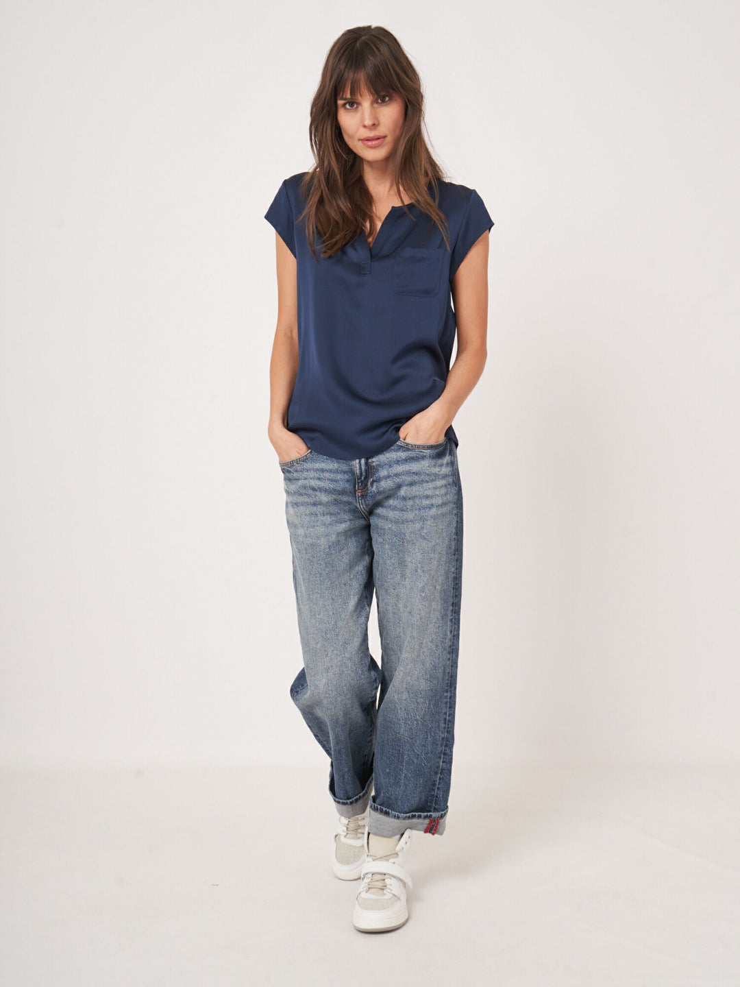 Sleeveless Silk Pocket Blouse