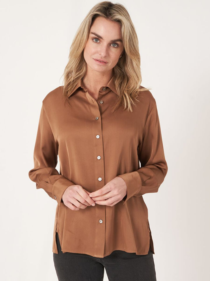 Silk Shirt With Chest Pocket And Side Slits