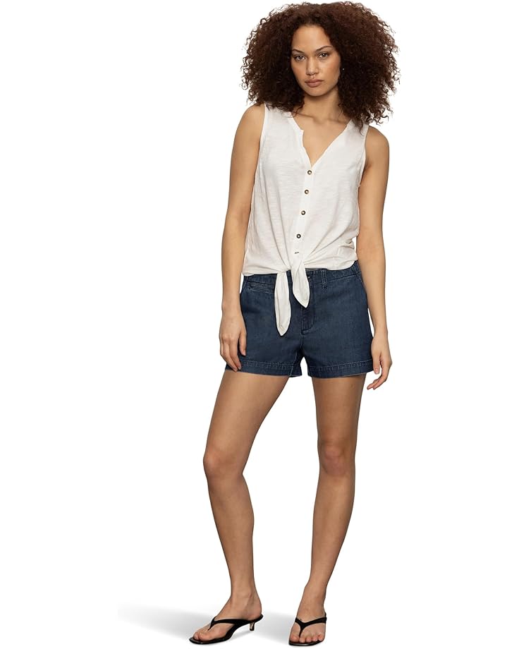 Notched Button Front Tee - White