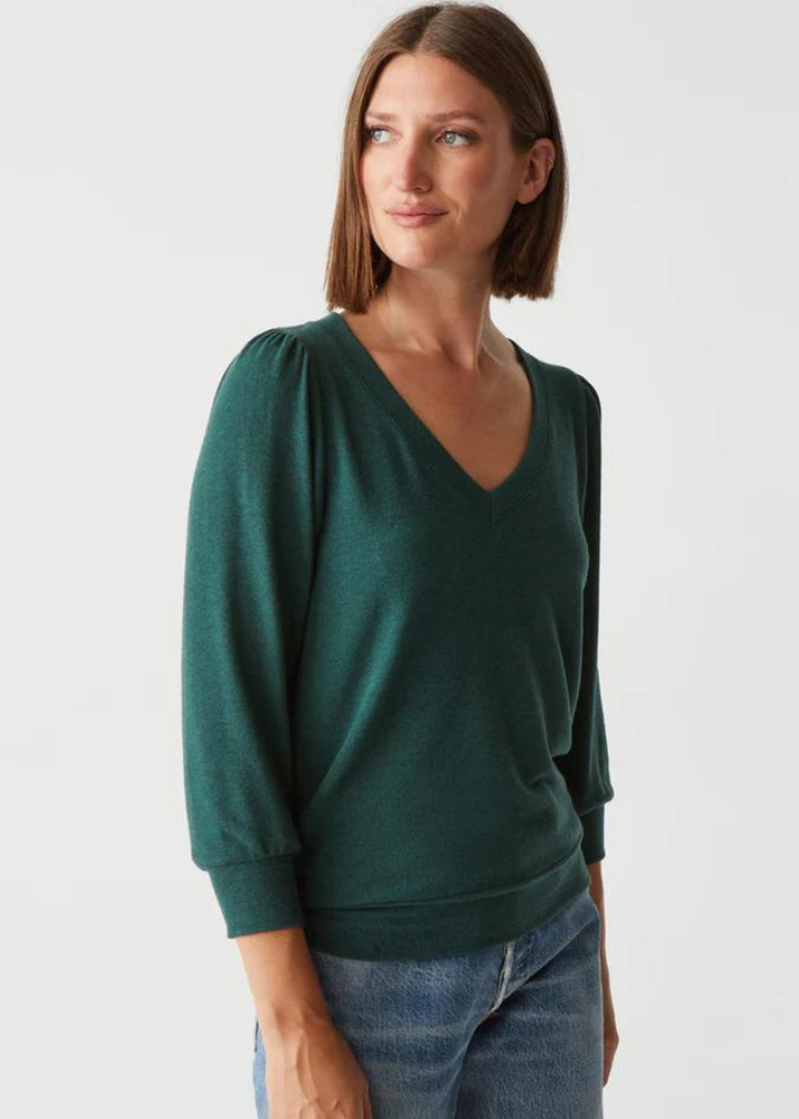 Gabriella V Neck 3/4  Sleeves Sweatshirt in Ivy