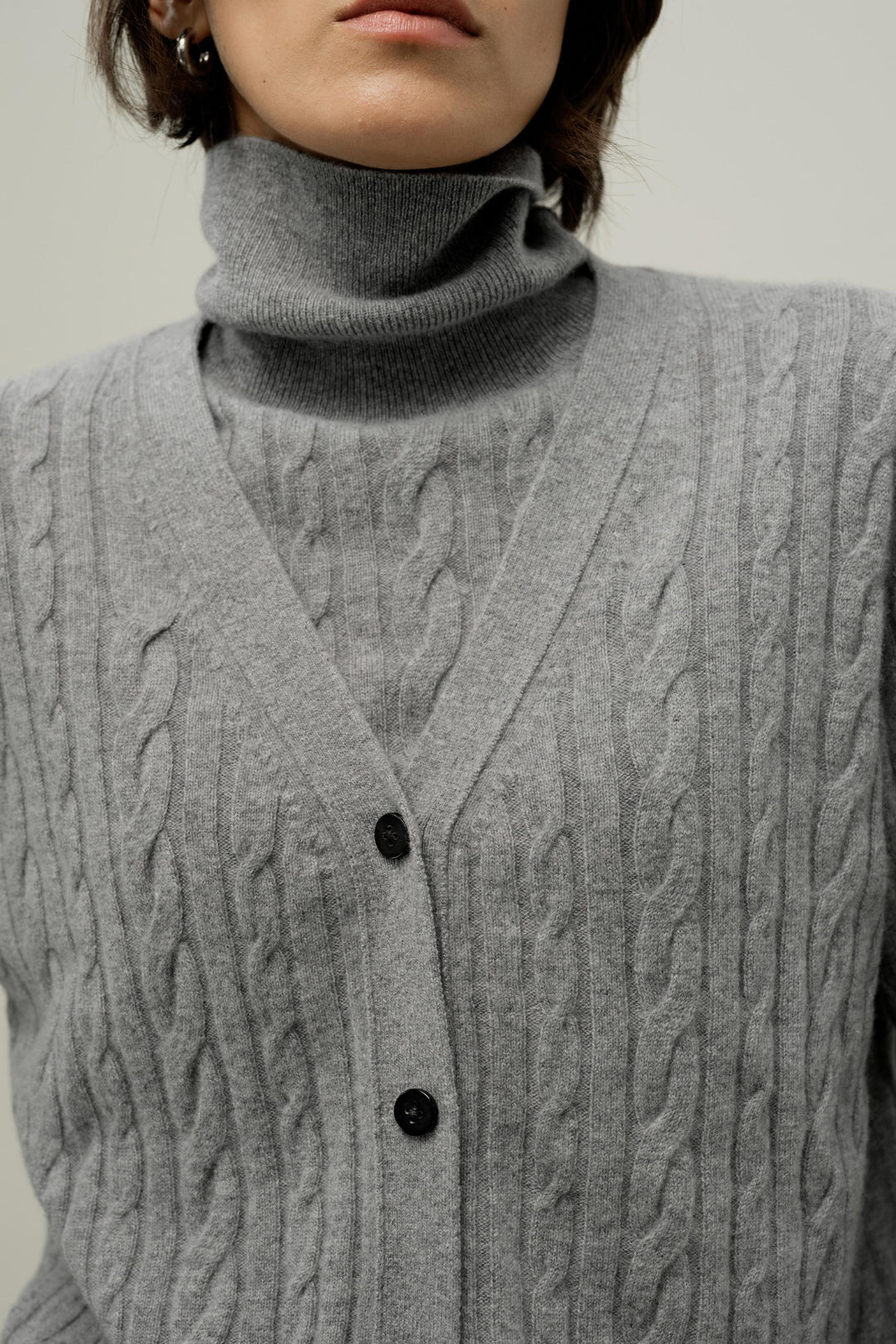 Cable Knit V Neck Cardigan