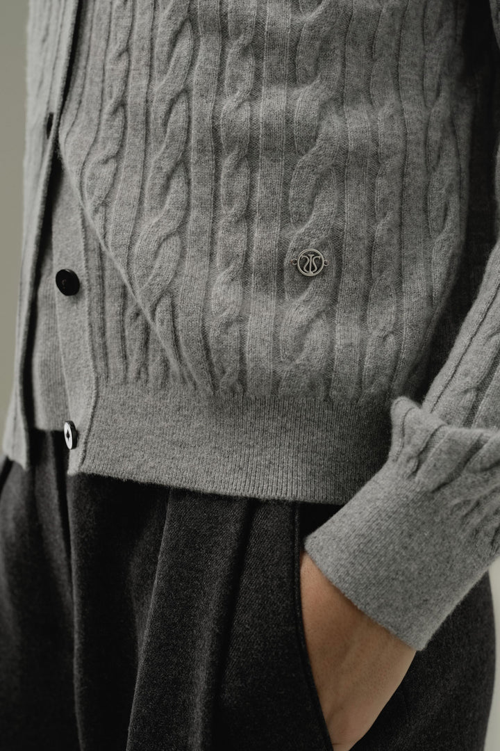 Cable Knit V Neck Cardigan