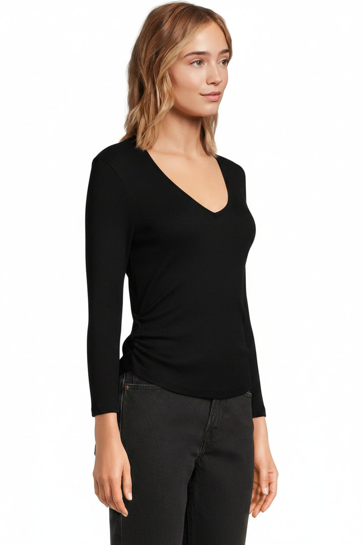 Sylvie V Neck Shirred Sides Tee