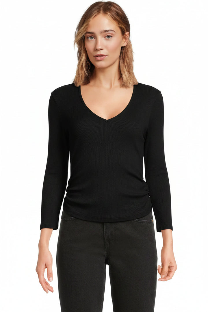Sylvie V Neck Shirred Sides Tee
