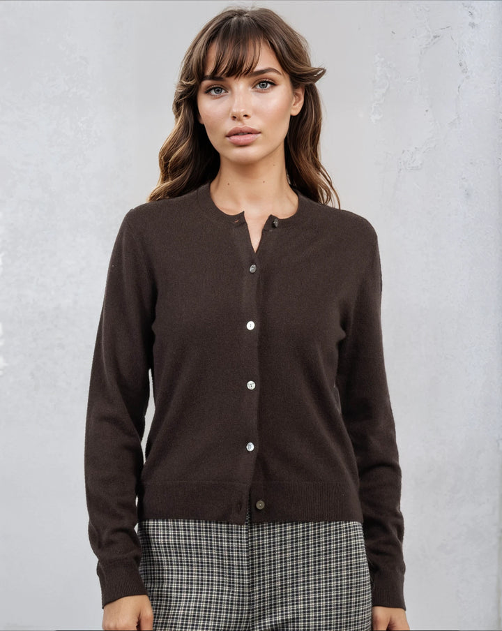 Crewneck Shell Cashmere Cardigan - Cacao