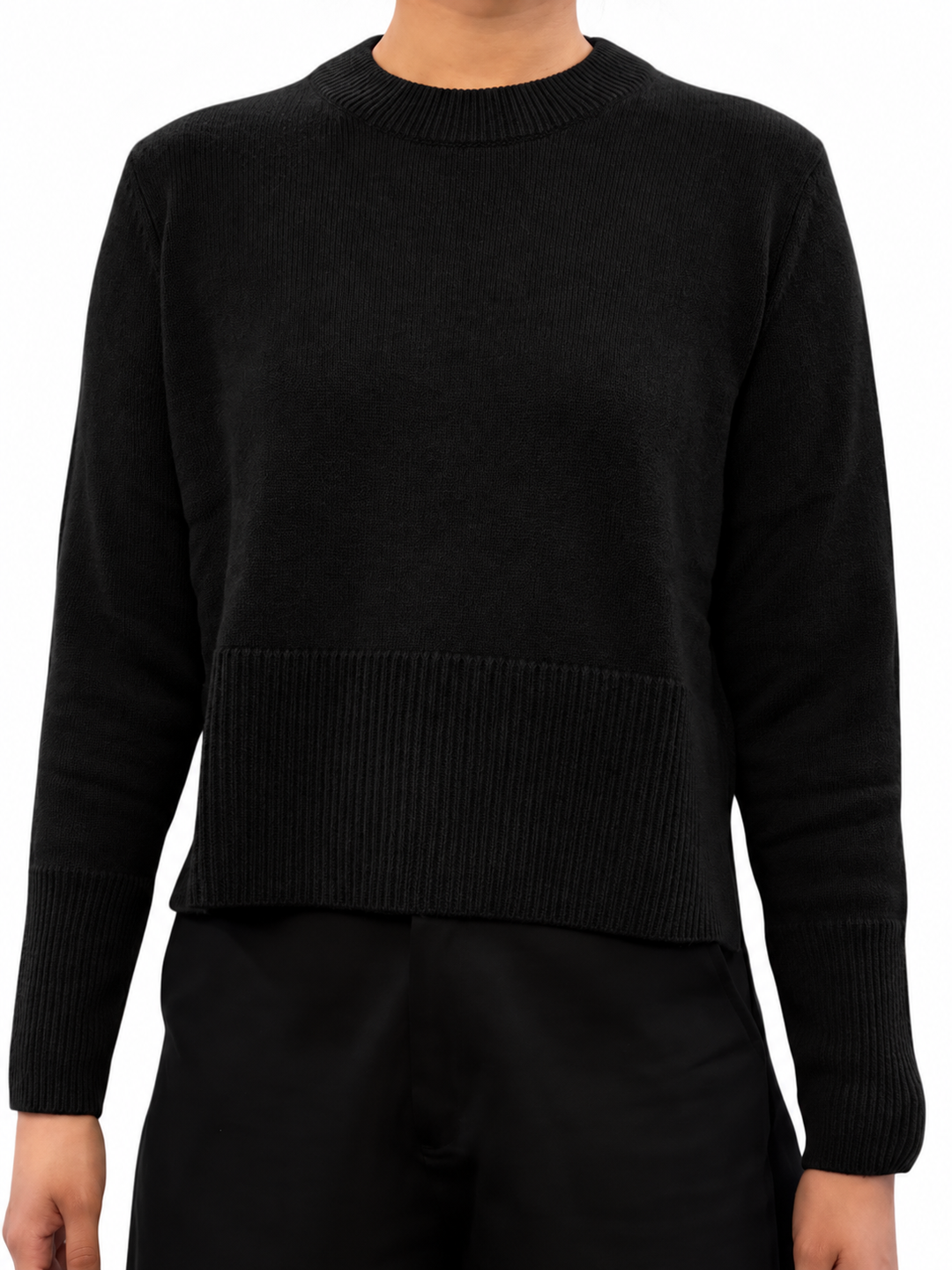 4-ply Cropped Boxy Crew w/ Side Slits