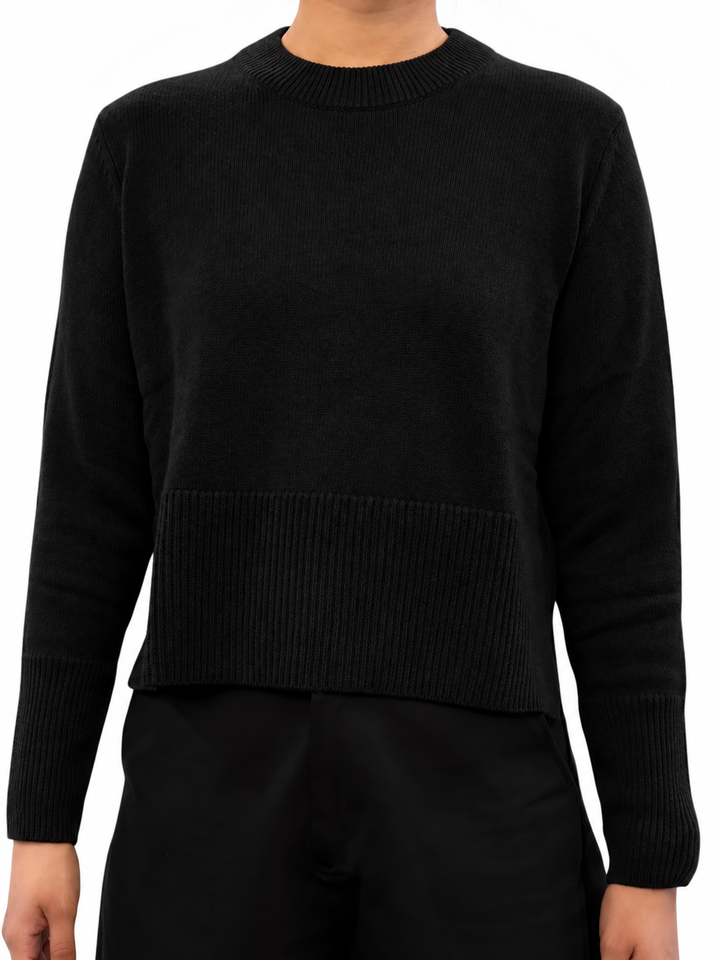 4-ply Cropped Boxy Crew w/ Side Slits