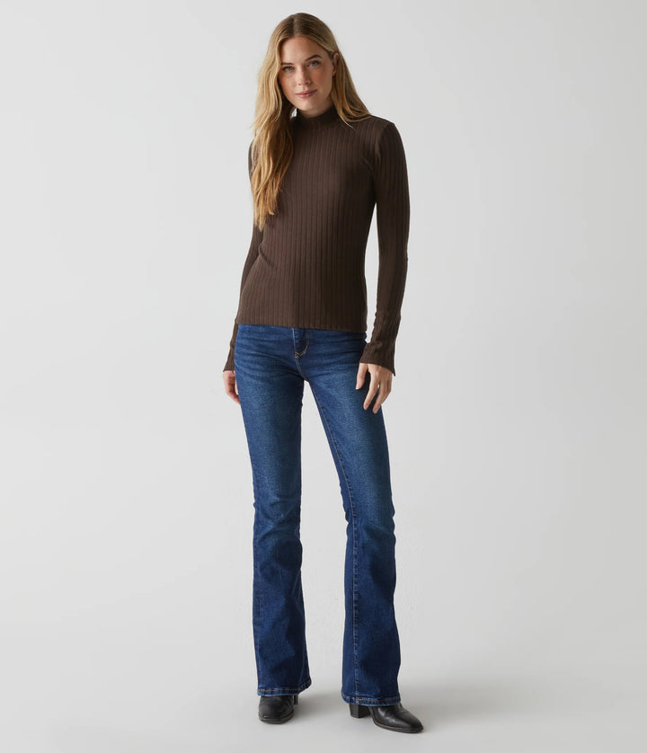 Opal Button Cuff Opal Ribbed Mock Neck Top