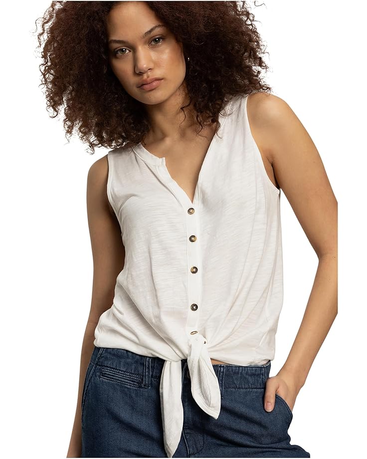 Notched Button Front Tee - White