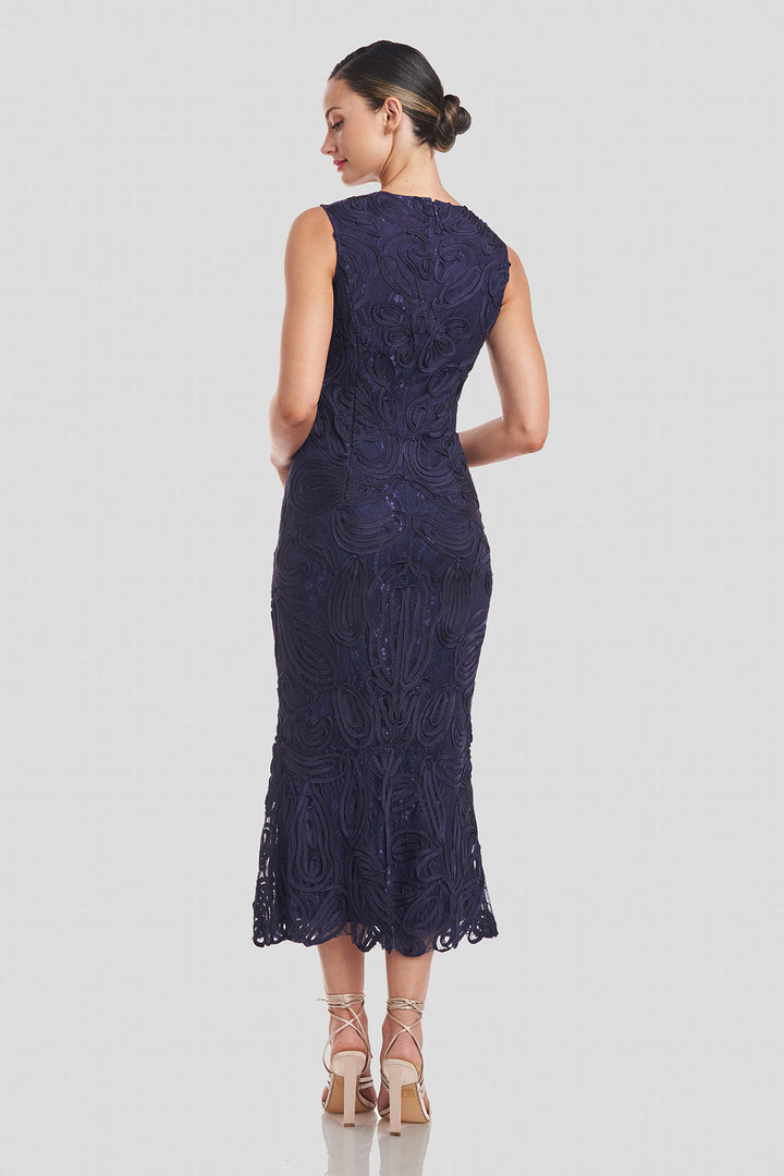 Meli Soutache Tea Length Dress - Navy