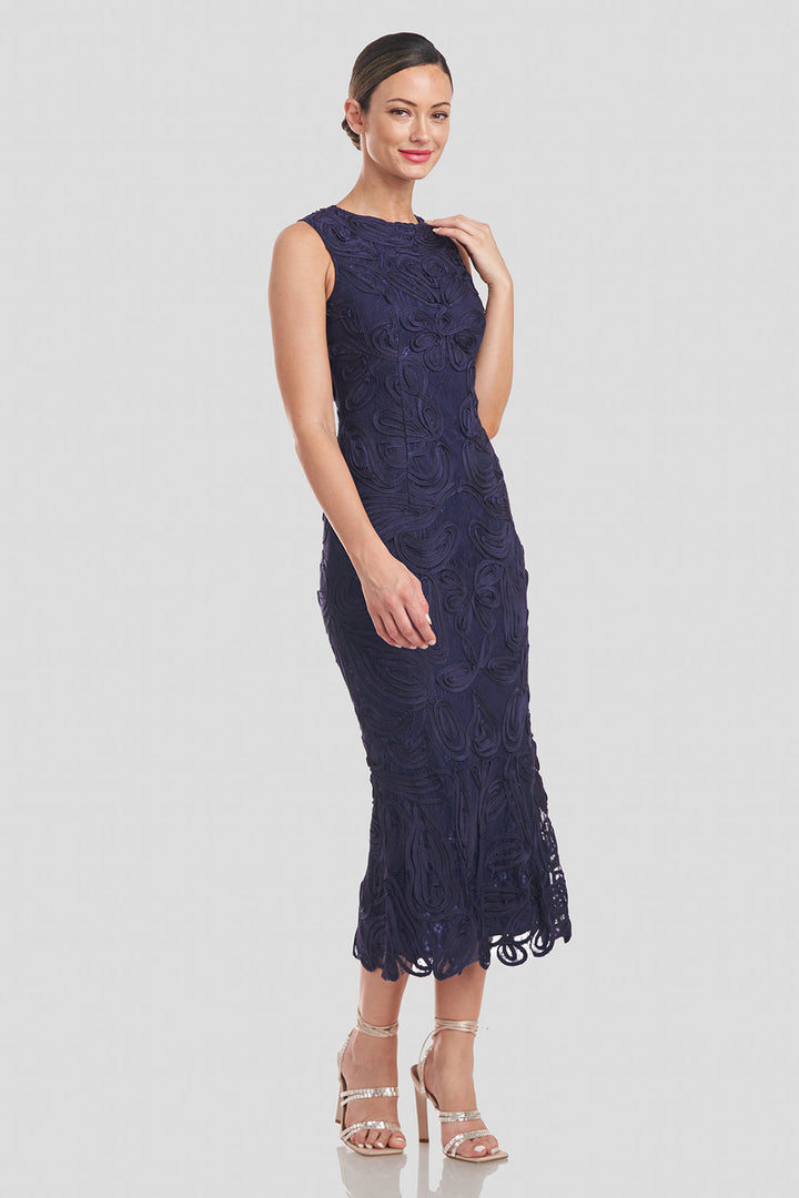 Meli Soutache Tea Length Dress - Navy
