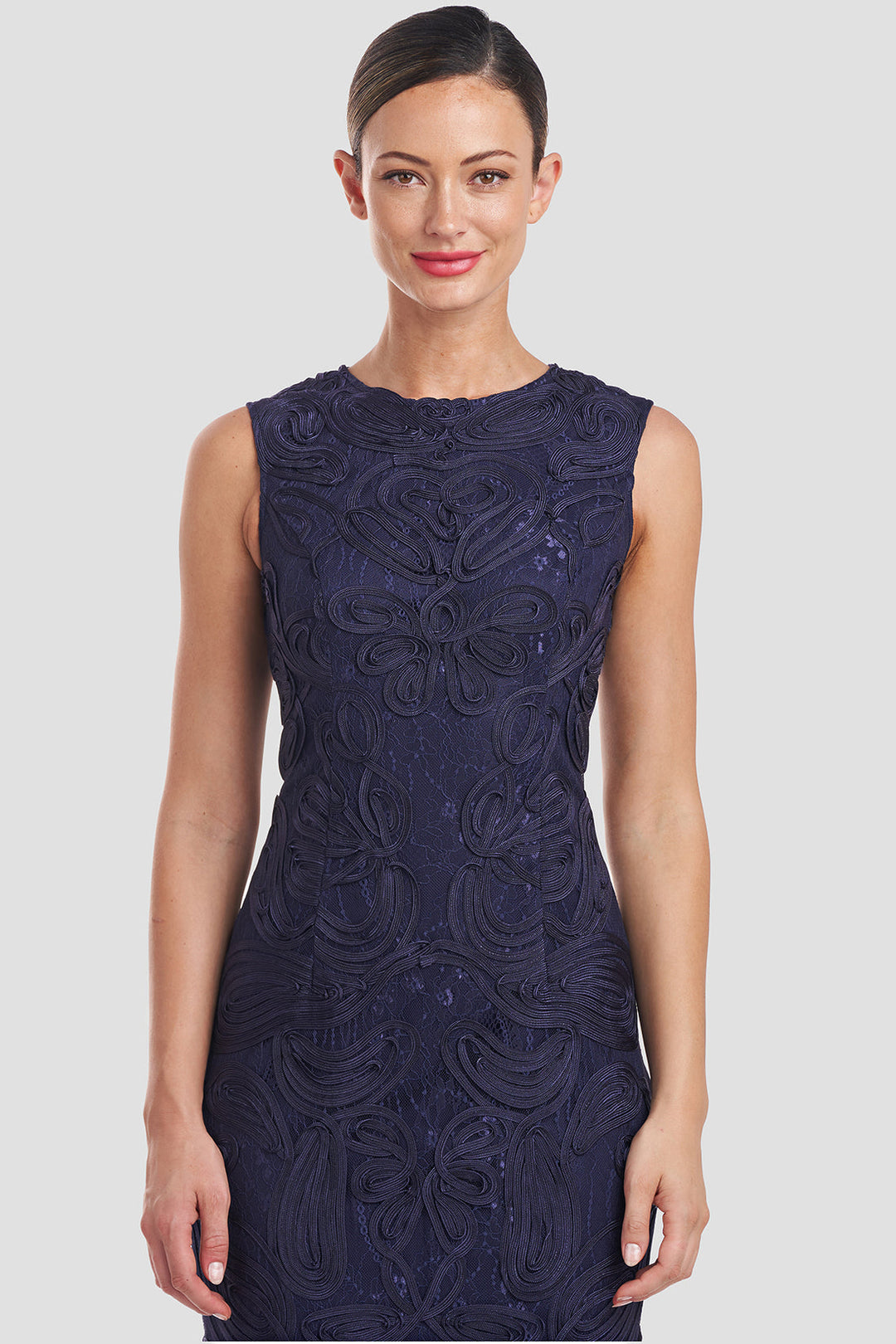 Meli Soutache Tea Length Dress - Navy