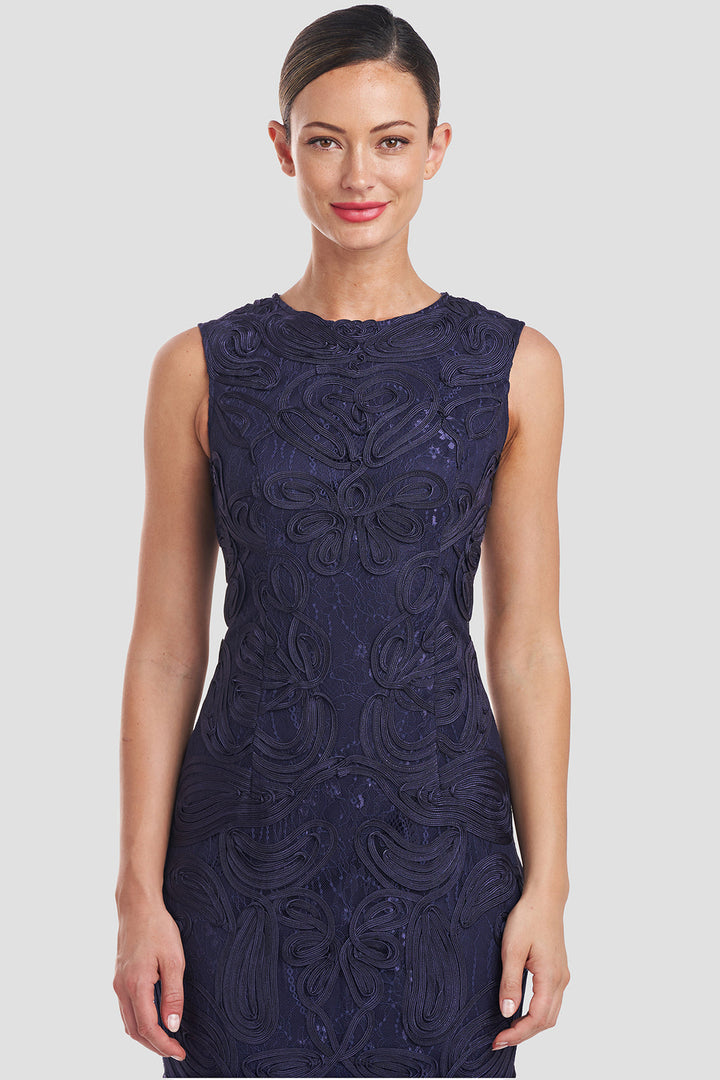 Meli Soutache Tea Length Dress - Navy
