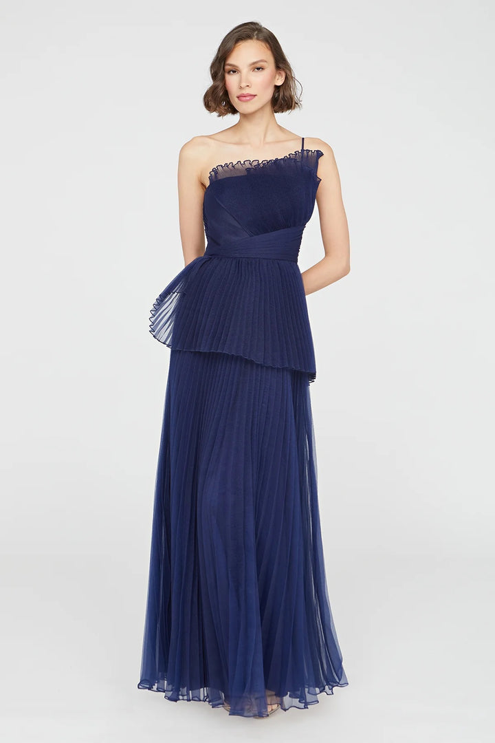 Delphine Pleated Organza Gown - Navy