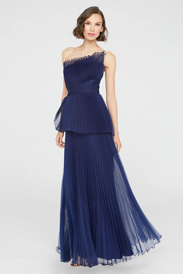 Delphine Pleated Organza Gown - Navy