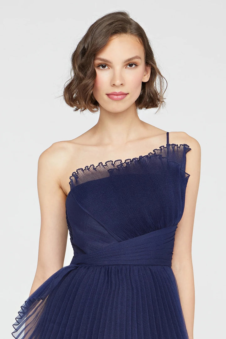 Delphine Pleated Organza Gown - Navy