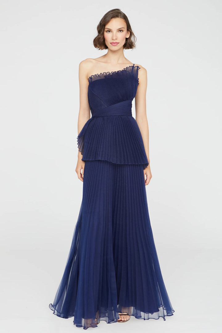 Delphine Pleated Organza Gown - Navy