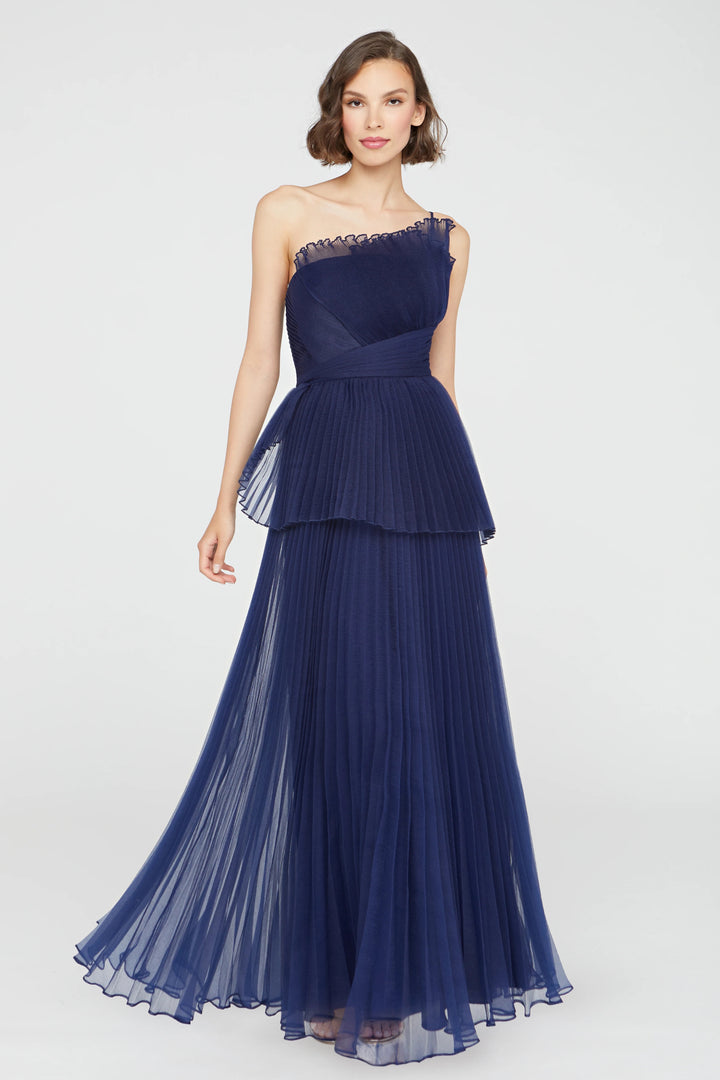 Delphine Pleated Organza Gown - Navy