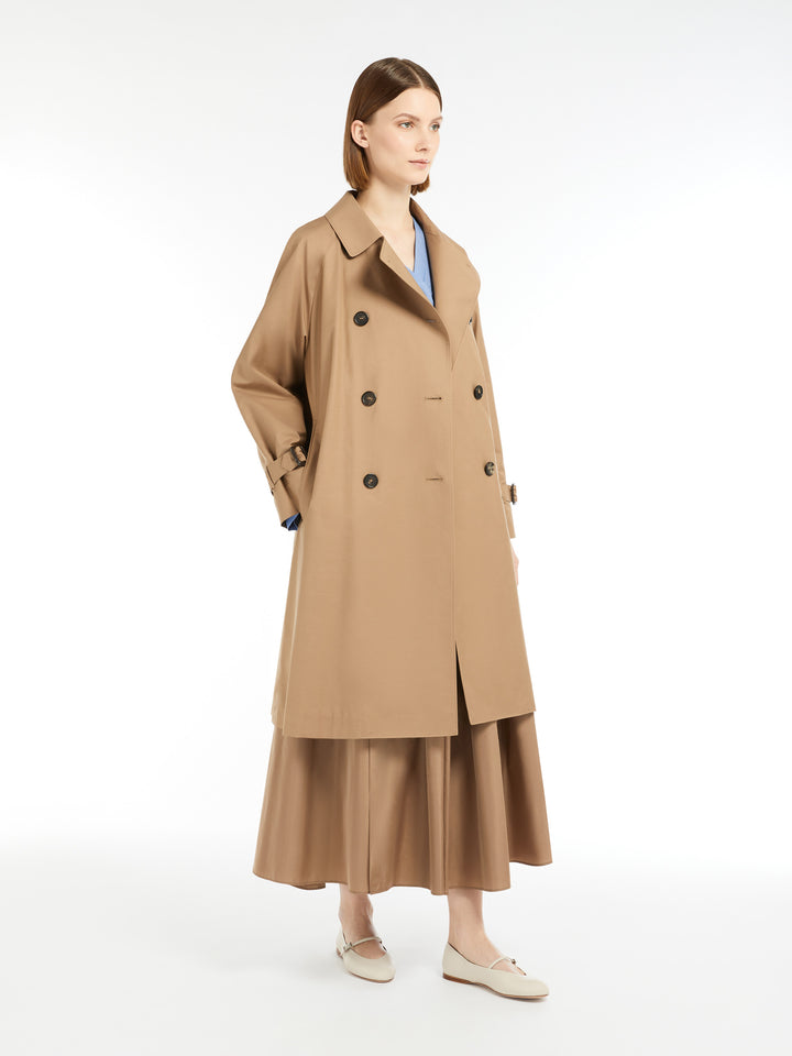 Water-repellent twill midi trench coat