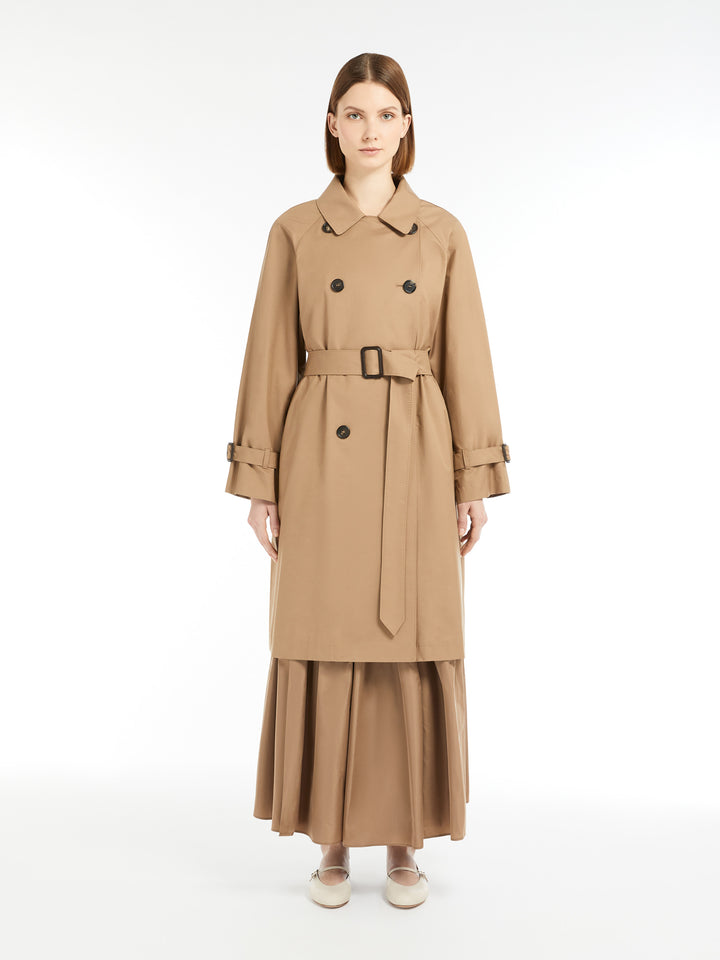 Water-repellent twill midi trench coat