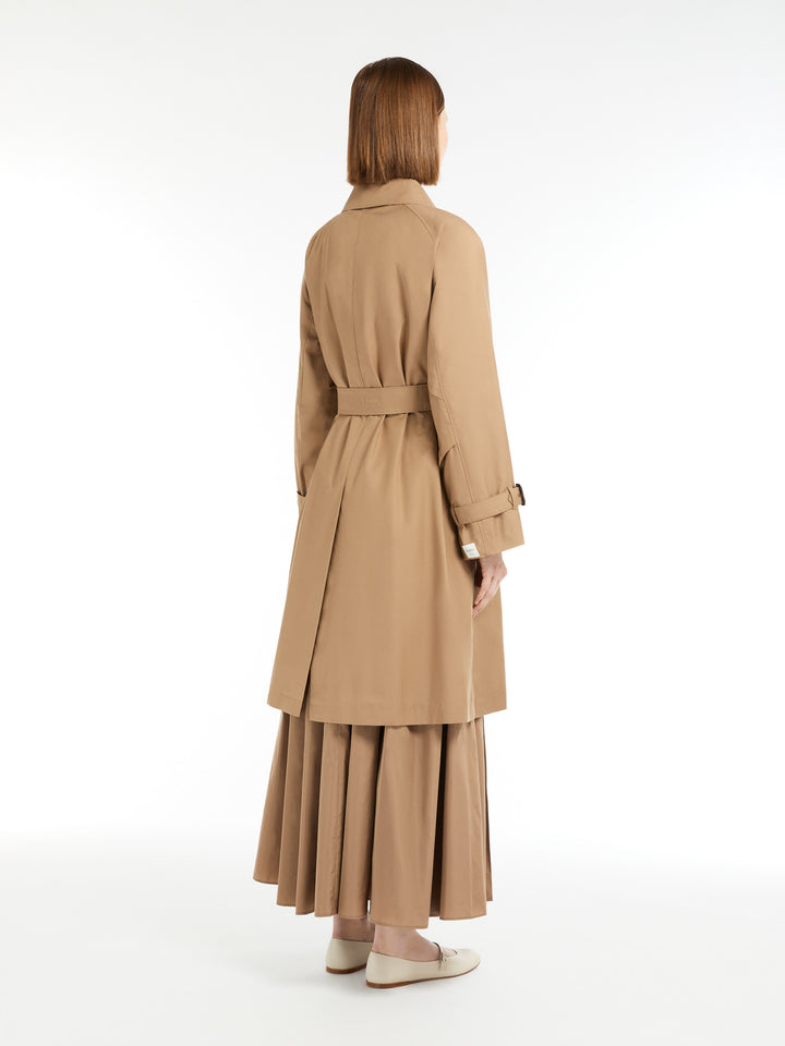 Water-repellent twill midi trench coat