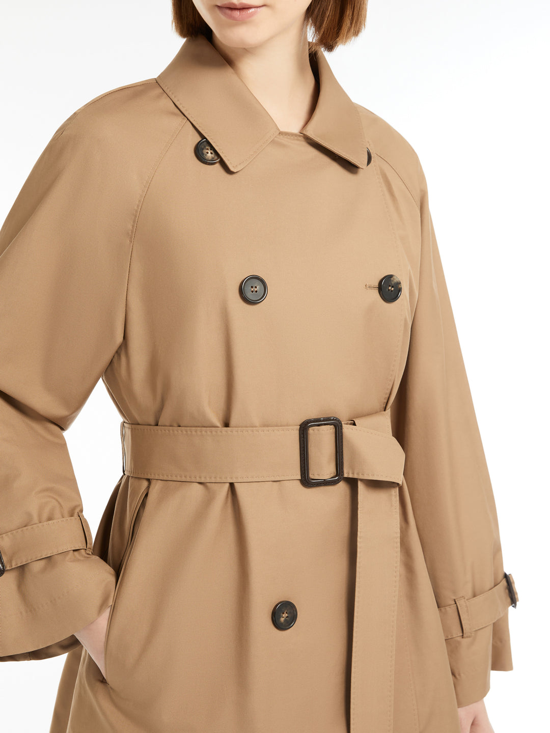 Water-repellent twill midi trench coat