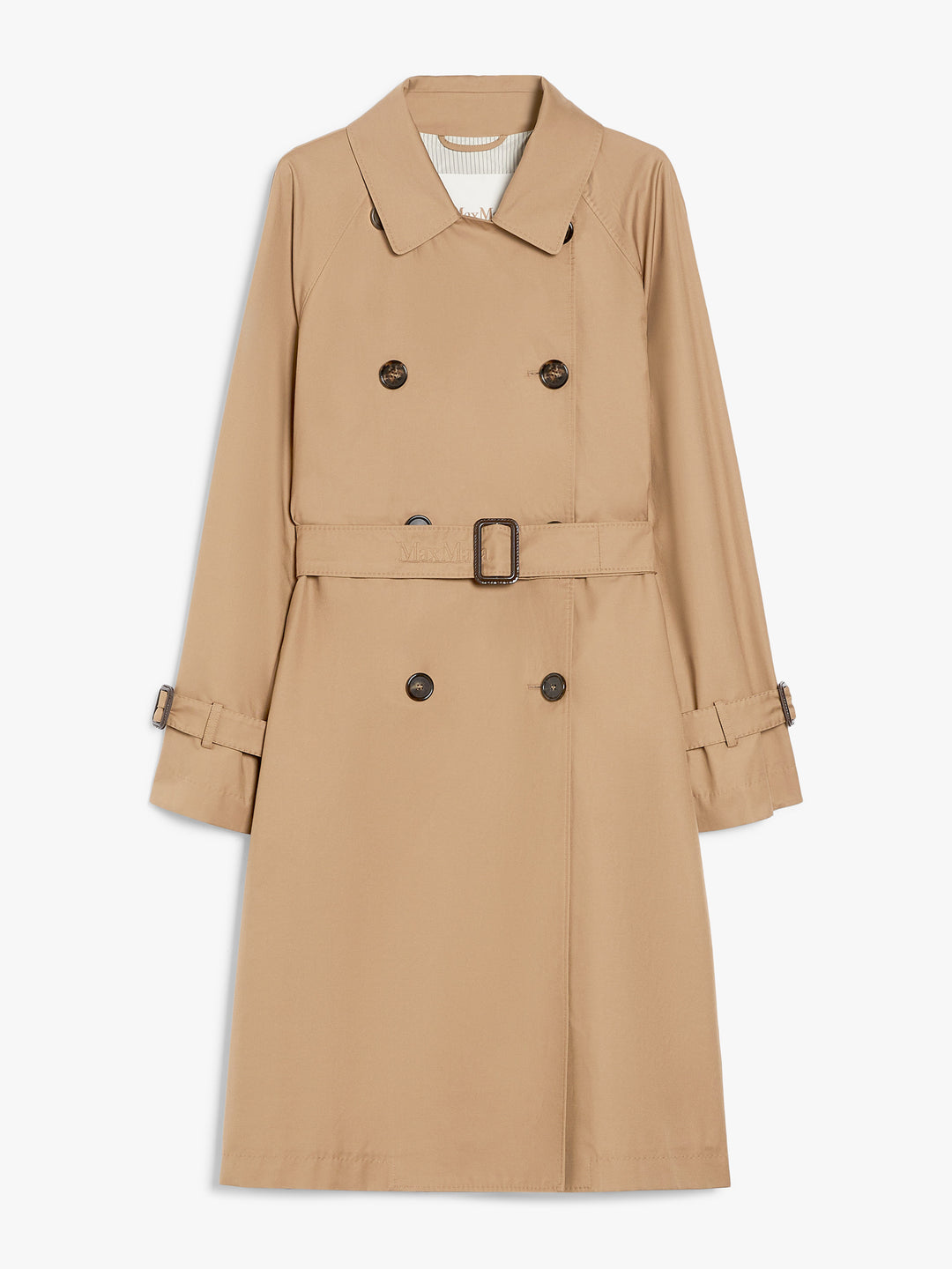 Water-repellent twill midi trench coat