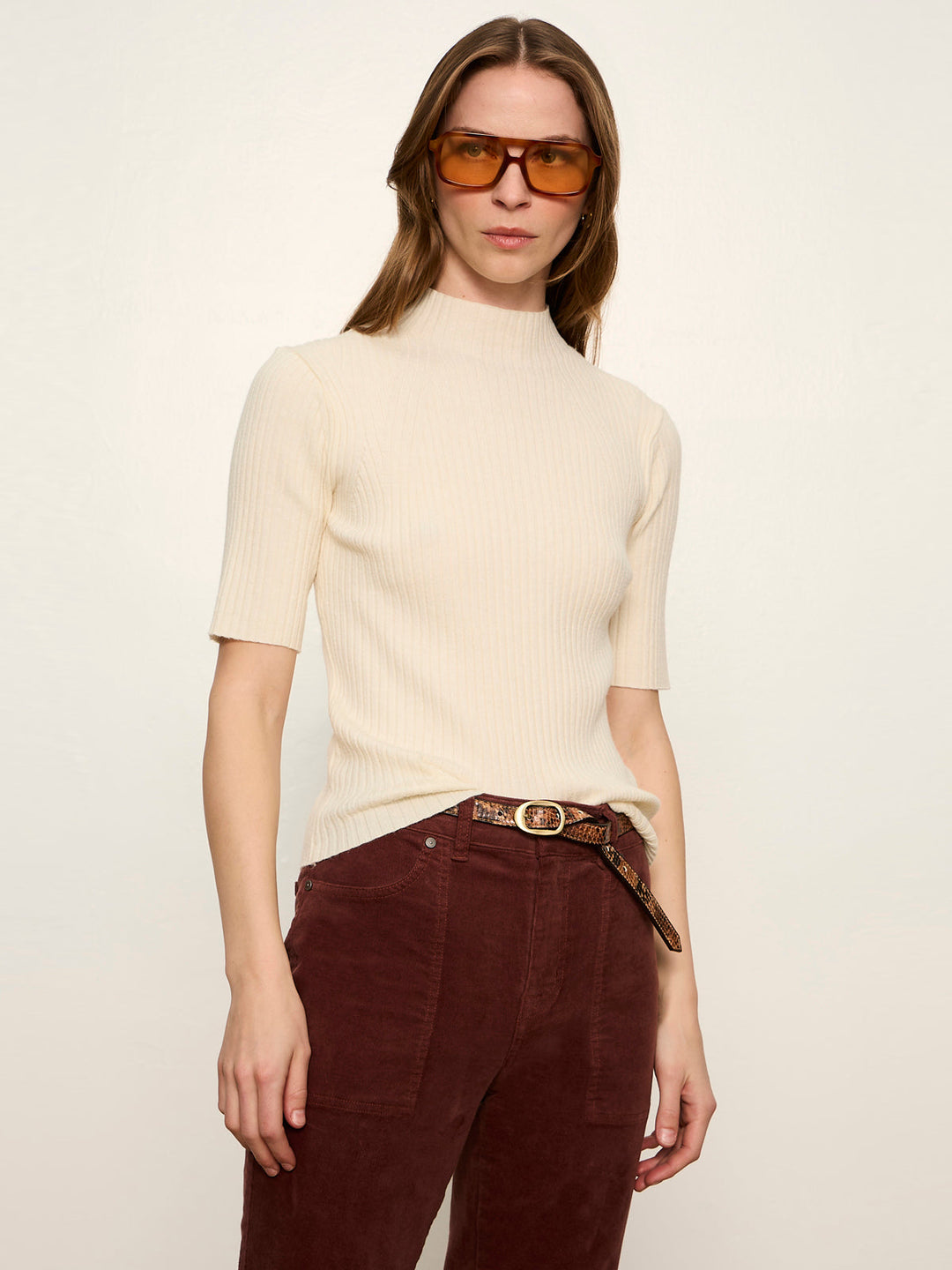 High Neck Ribbed Top