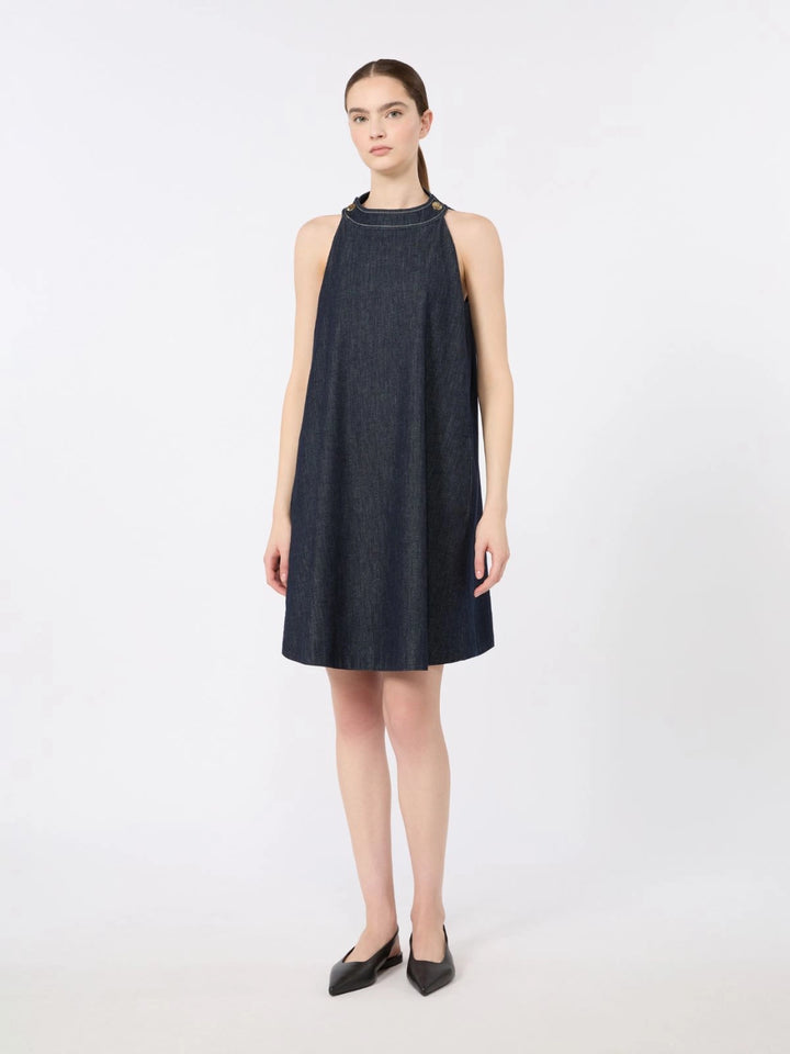 Short Sleeveless Cotton Denim Dress
