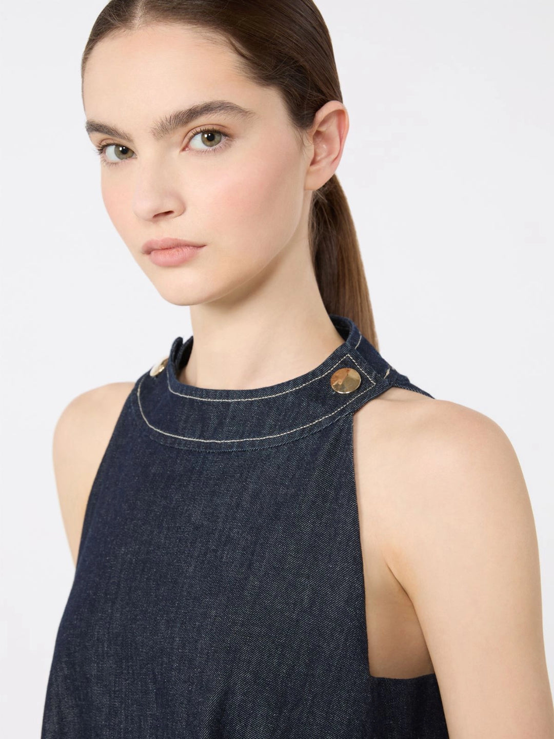 Short Sleeveless Cotton Denim Dress