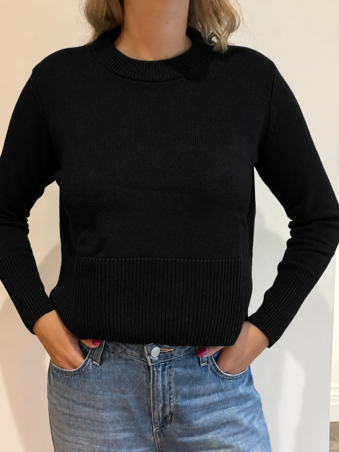 4-ply Cropped Boxy Crew w/ Side Slits