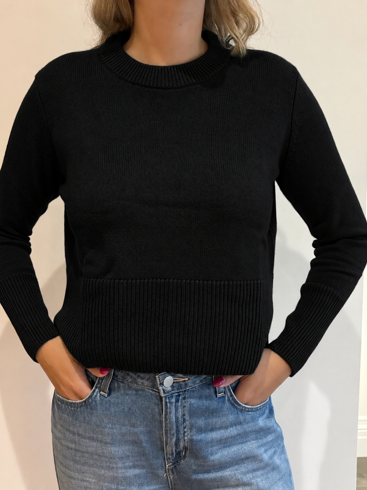 4-ply Cropped Boxy Crew w/ Side Slits