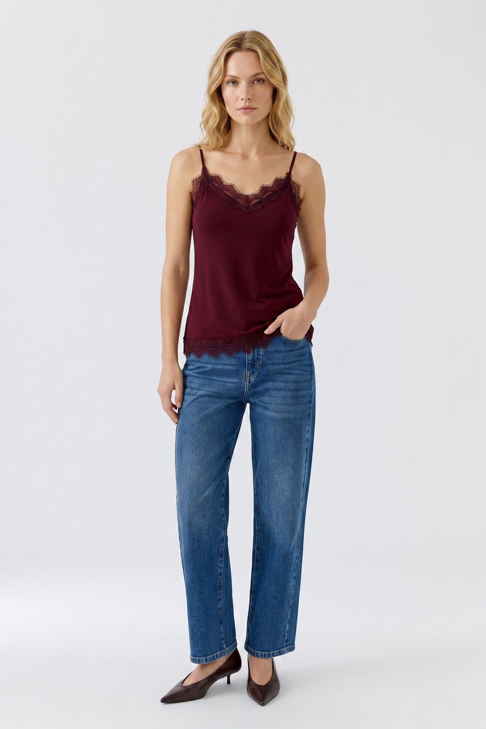 Scalloped Lace Trim Cami Top