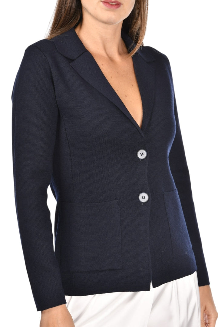 Knit Blazer with Tailored Lapel and Patch Pockets - Navy