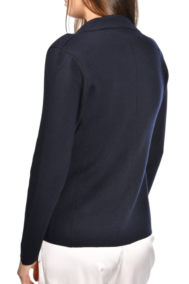 Knit Blazer with Tailored Lapel and Patch Pockets - Navy